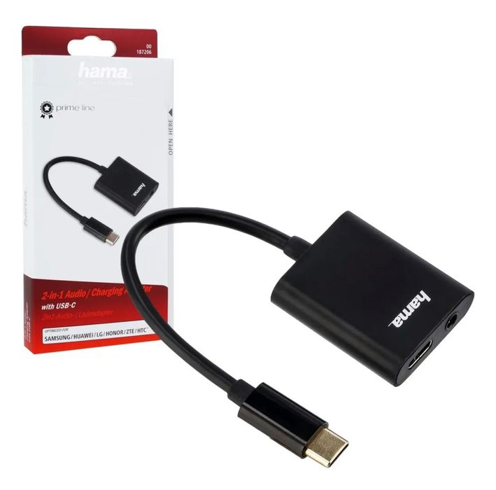 Adaptador de áudio/carregamento USB-C 2 em 1 da Hama