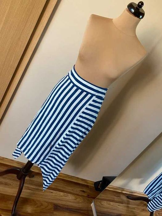 Maxi długa asymetria spodnica pasy paski xxxl 46 48 +size wiskoza