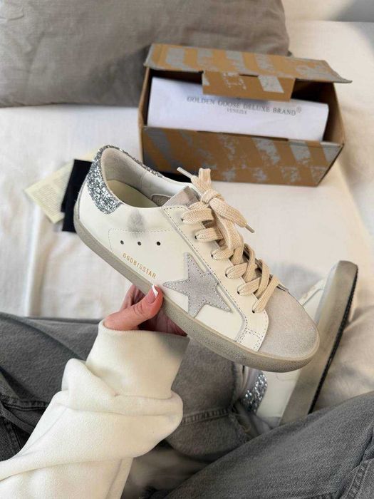 Кеди Golden Goose White Grey Sparkles / кеды Голден Чуз білого кольору