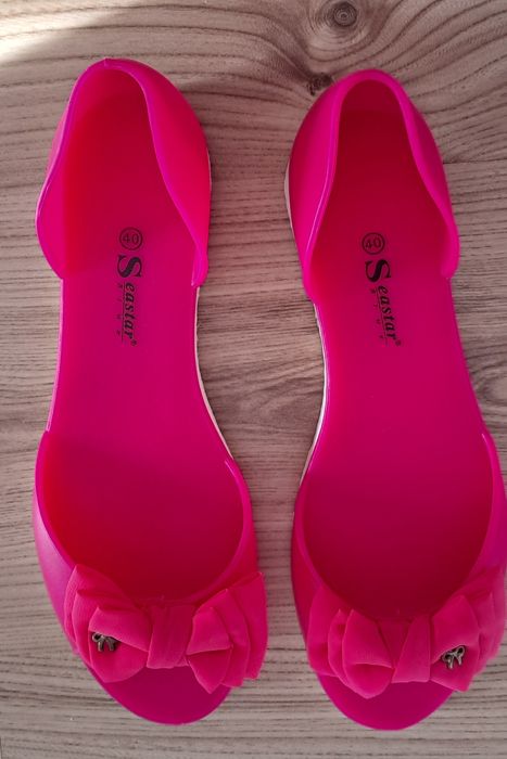 Baleriny damskie gumowe z kokardą 40 rozmiar