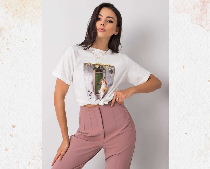 -> T-shirt damski z nadrukiem / Kolor: Biały / Rozmiar: L