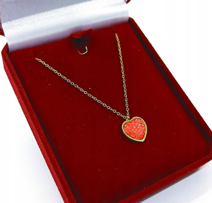 Złoty Naszyjnik Rubinowe Serce Stal 316L --- N188