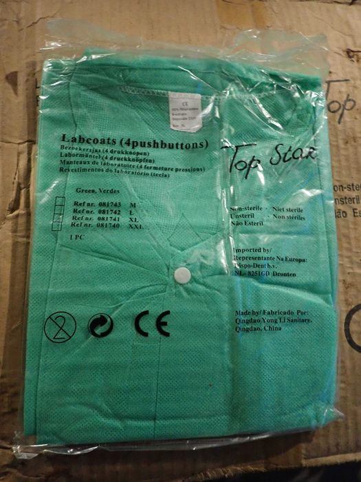 Fartuch laboratoryjny XL polipropylen zielony, 4 zatrzaski