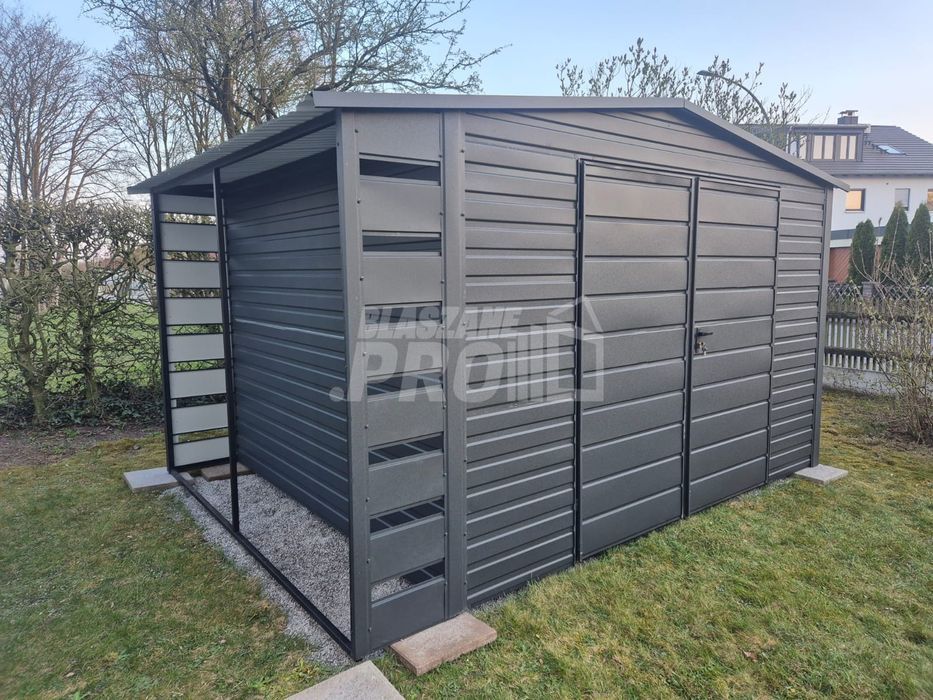 Schowek  domek ogrodowy  4x3,5 + wiata 0,5m  Antracyt dwuspadowy GP602