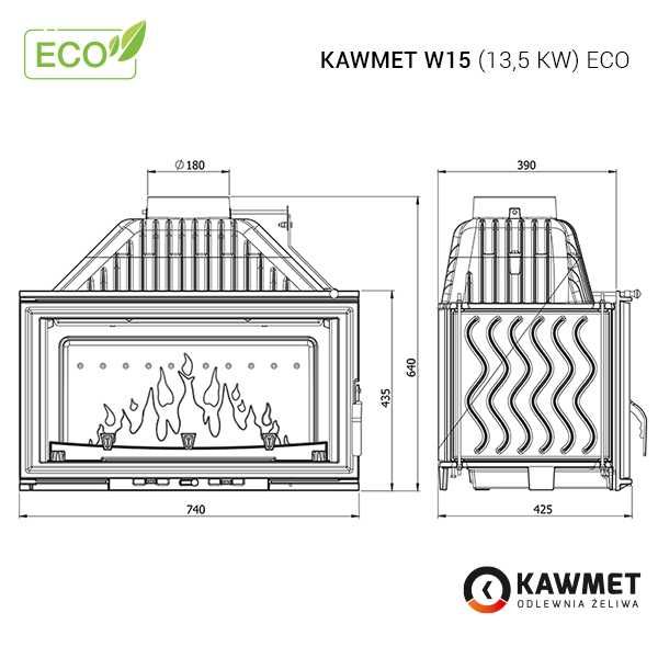 Чугунна топка, камін KAWMET W15 (13.5 kW). Безкоштовна доставка