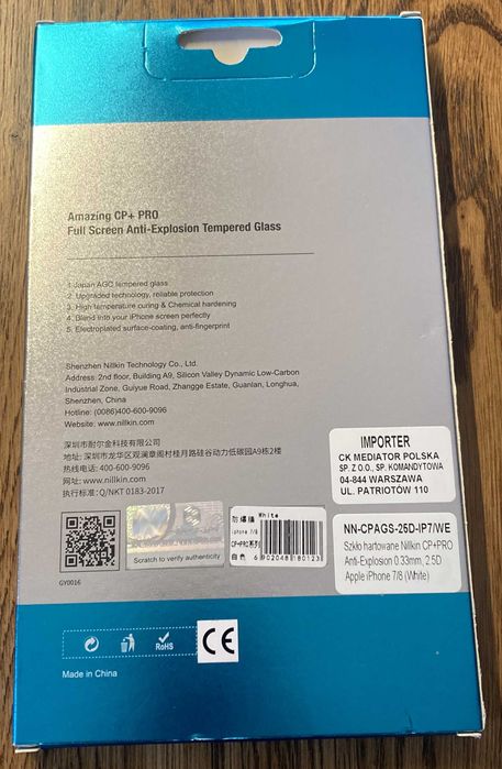 szkło hartowane Nillkin CP+PRO Białe 9H do iPhone'a 6 7 8 SE