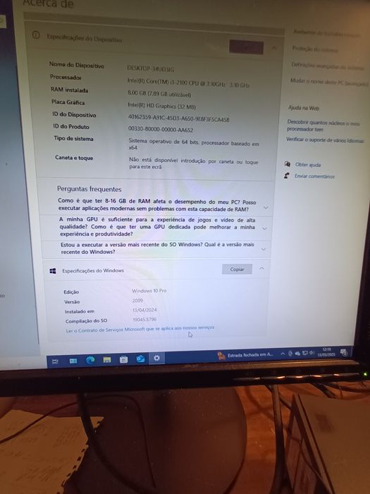 Computador hp  compaq elite 8200 (com  avaria)