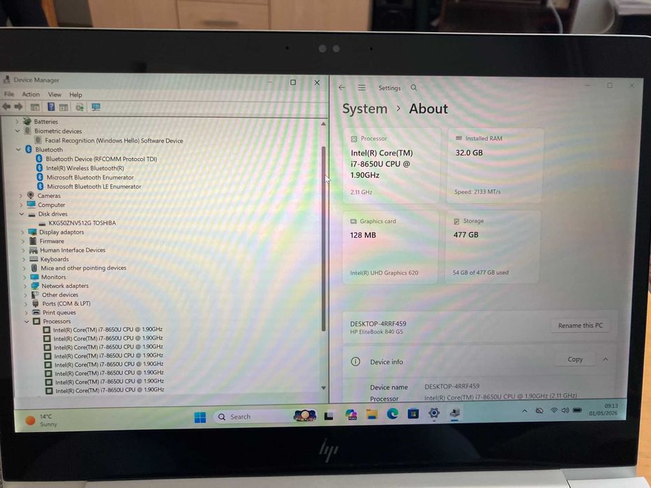 HP ElieteBook 840 G5 / 512GB SSD / 32GB RAM/ Intel i7-8650U /Stan idealny