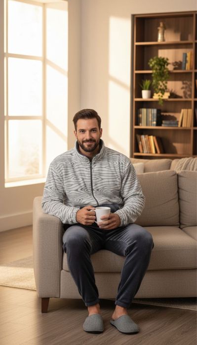 Піжама чоловіча зебра плюшева . Штани і кофта на блискавці без капюшон