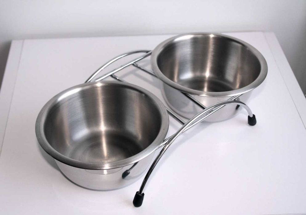 2 miski dla Kota lub małego Psa Stal szlachetna stelaż 2x450 ml