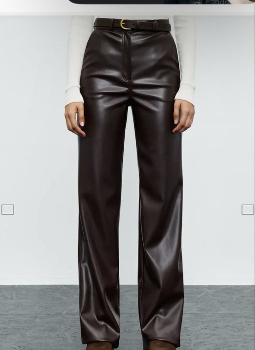 Шкіряні брюки шоколадного кольору бренд Papaya