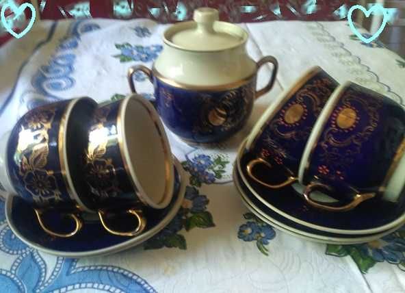 Чашка чашки блюдце сахарница кобальт Довбышский фарфор.з-д
