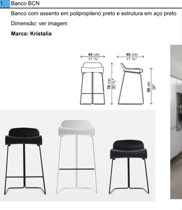 3 bancos de pé alto kristalia modelo BCN preto