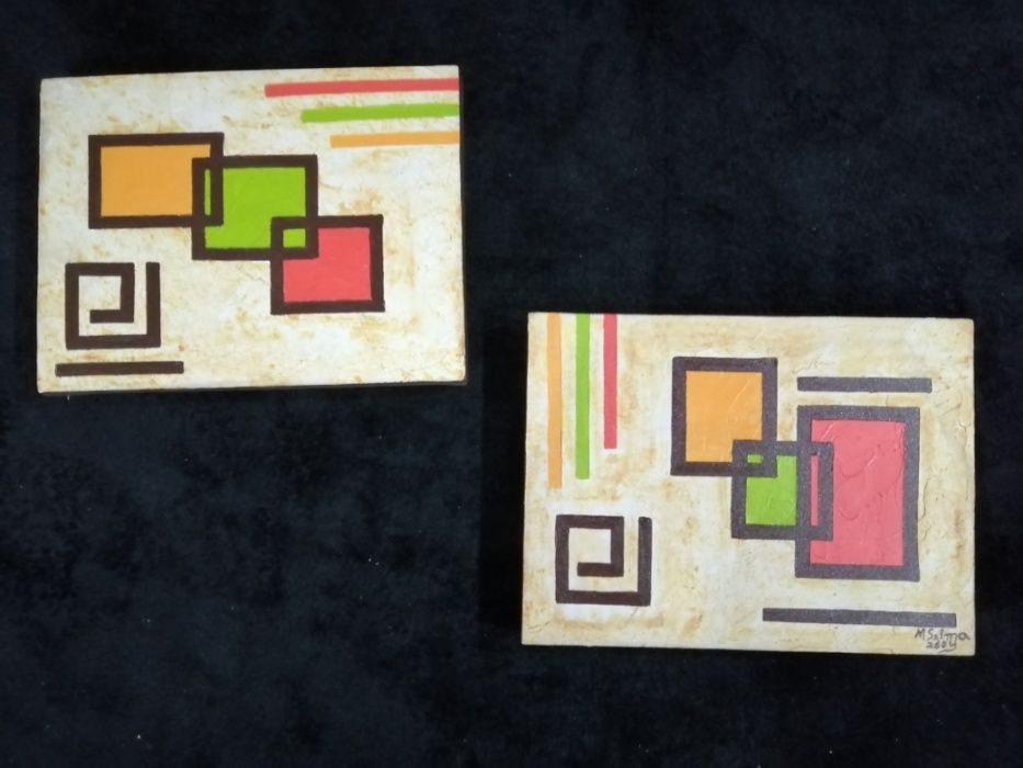 Conj 2 quadros Pintura a Óleo Pintados à mão - Abstrato Moderno