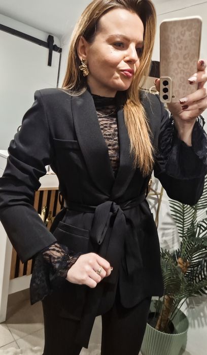 Elegancki zestaw marynarka i bluzka koronka Varlesca chicaca XS S M L