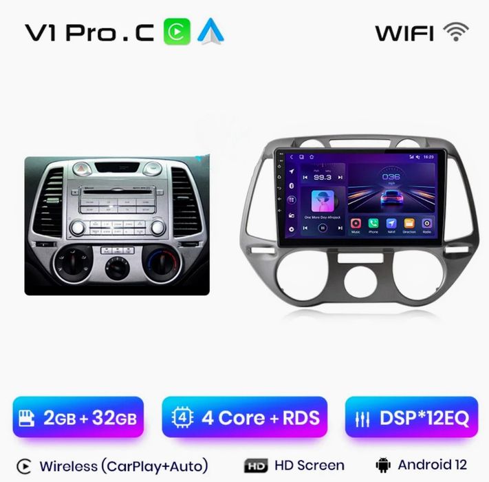 Rádio 9" android 2/32GB Hyundai I20 de 2008-14 WIFI GPS carplay NOVO