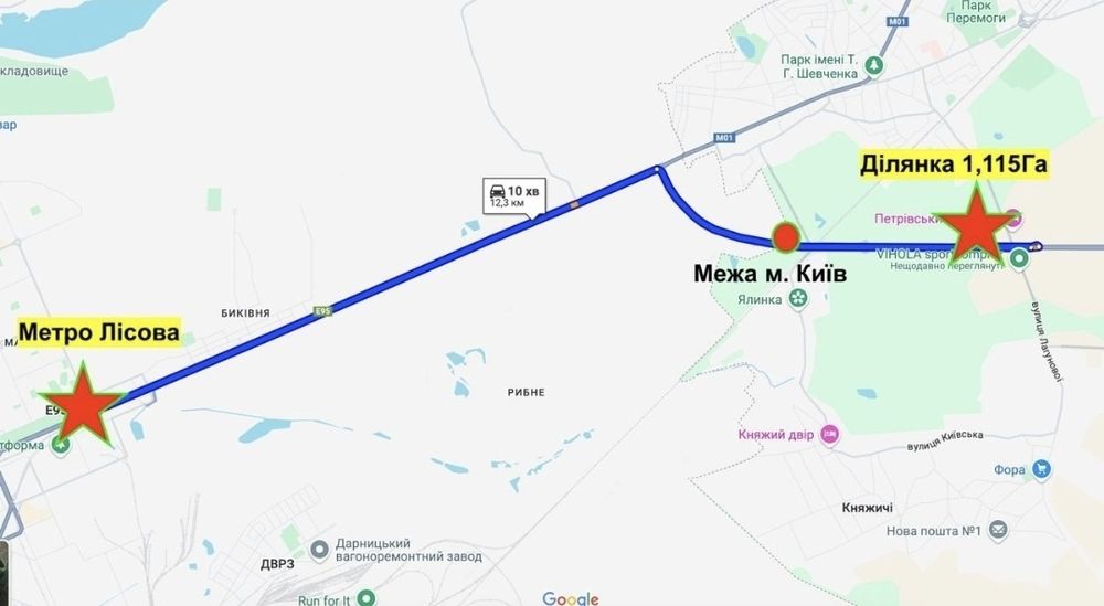 Продаж фасадної ділянки 1,115Га на Окружній міста Бровари