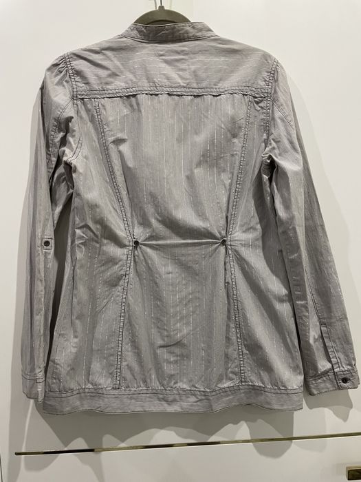 Koszula ze stójką dłuższa bluzka szara srebrna paski L