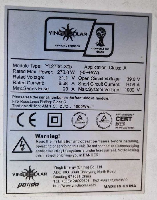 Painéis solares 270.0 W