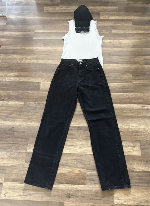 Czarne jeansy stright wysoki stan 34/XS