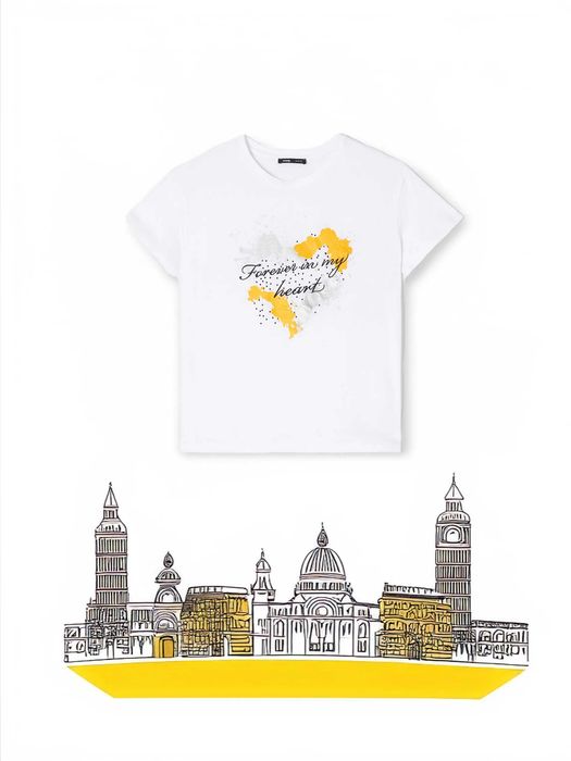 biały t-shirt z nadrukiem Sinsay