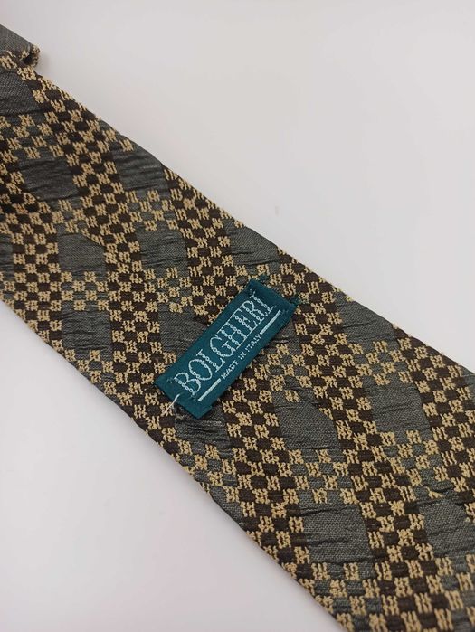 Bolgheri brązowy jedwabny krawat w kratkę