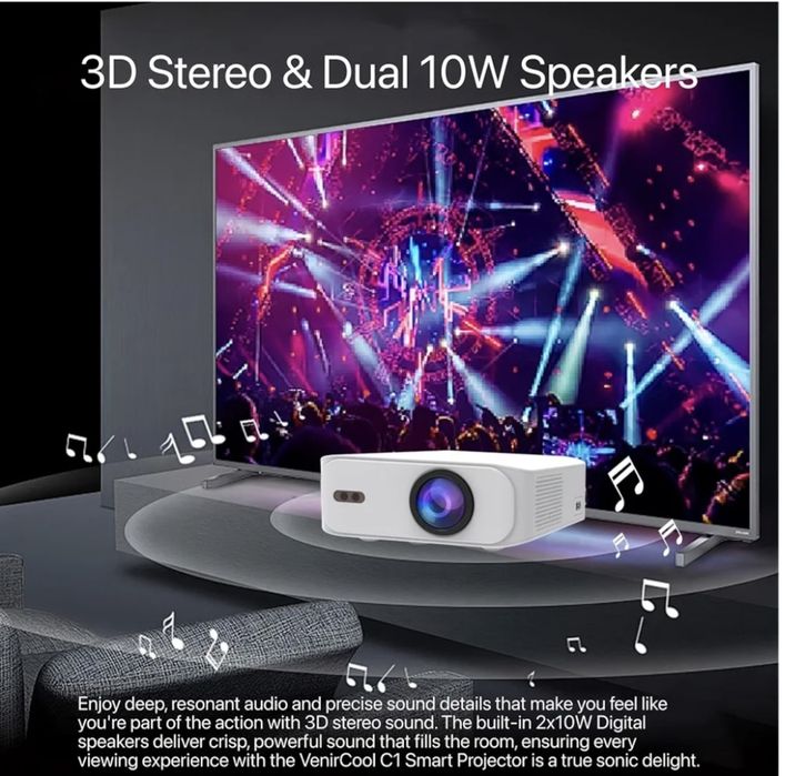 Video Projetor Inteligente Venircool C1, foco automatico wifi/bluetooth dual