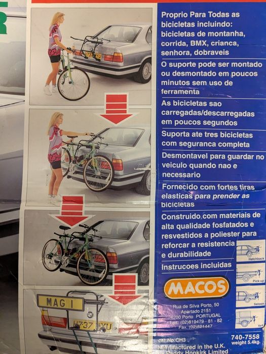 Porta-bicicletas traseiro para automóvel, até 3 bicicletas
