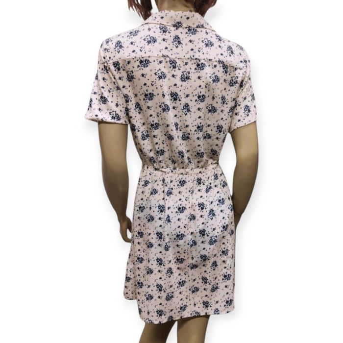 Oryginalna sukienka na lato beżowa w drobne kwiatki guma guziki nowa