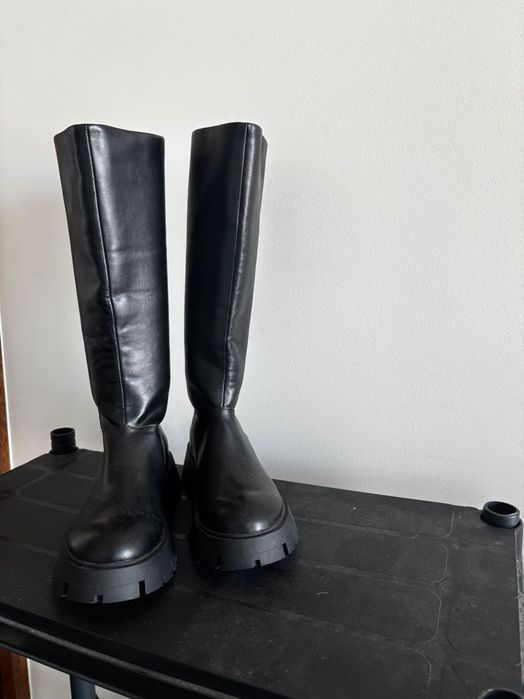 MANGO botas de cano alto em imitação de pele - tamanho 36