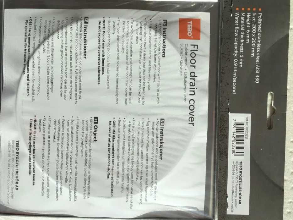 Kratka ściekowa do prysznica 200x200mm. Marka Tebo