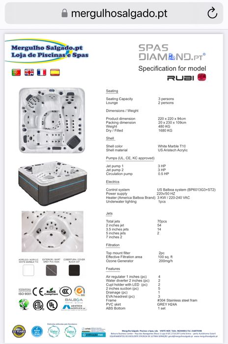 Jacuzzi Diamont Rubi  2.20 x 2.20 valor 8.179,00€