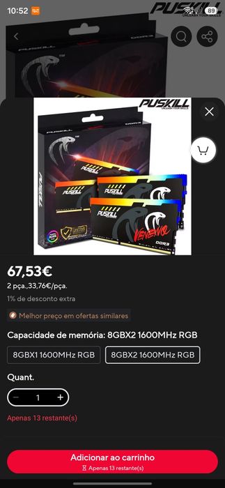 16 gb ram ddr3 1600 puskill