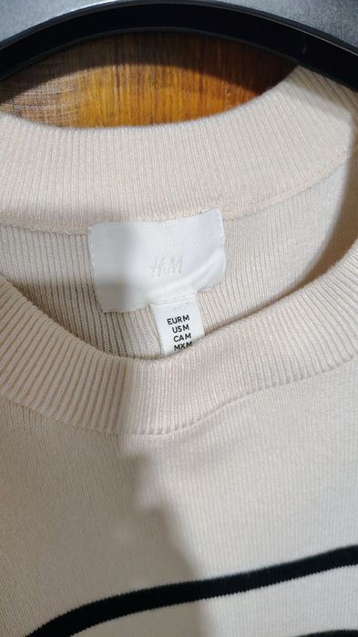 H&m komplet spódnica sweter M paski beżowo-czarne