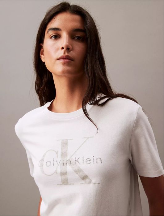 Футболка жіноча Calvin Klein оригінал сіро-біла 100% бавовна