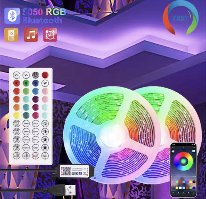 Fita RGB 5 metros com comando e aplicação
