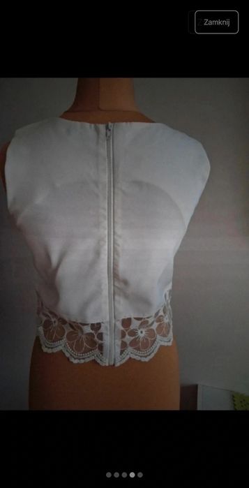 Bluzka top biała girmy Exhibit piękna z jedwabną gipiurą r 42-44