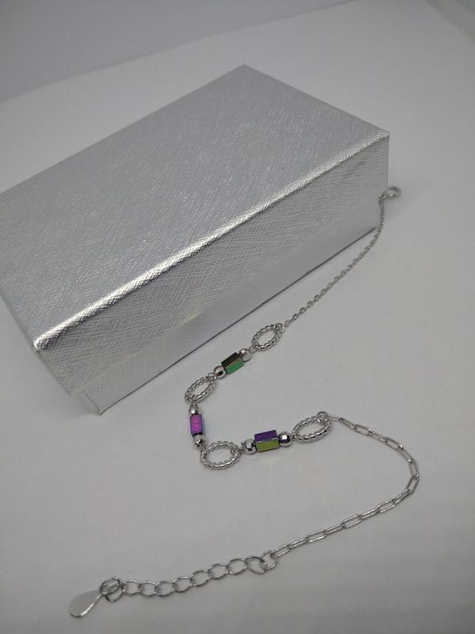 Srebrna  kolorowa bransoletka srebro 925 długość 19 cm  775