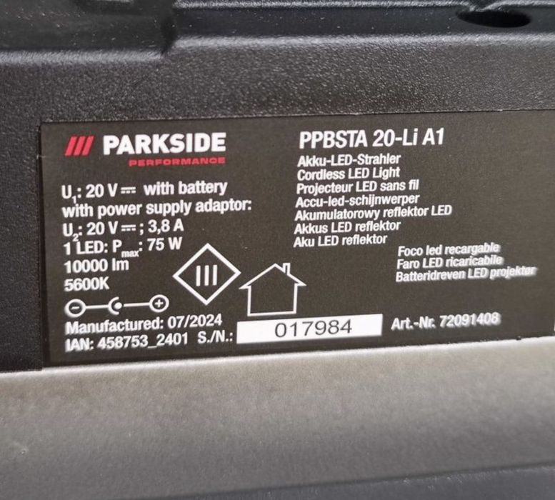 ПРОФ акумуляторни LED прожектор/фонар GERMAN Parkside PPBSTA 20/ліхтар