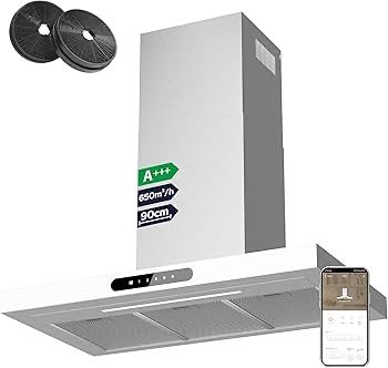 Ciarra Dynamic A+++ okap kuchenny 90 cm recyrkulacja CBCW9102 App SensorTouch sterowanie odprowadzanie powietrza okap wyciągowy 650 m³/h