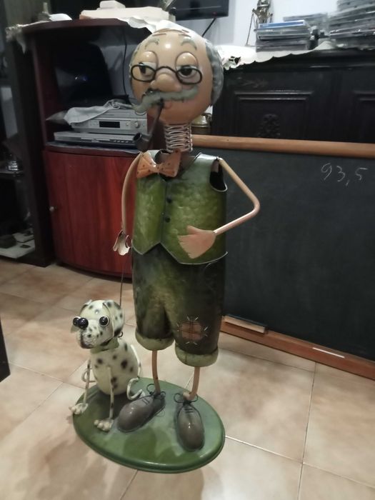 antiguidades-estatueta artesanal em chapa feita por artista anos 60