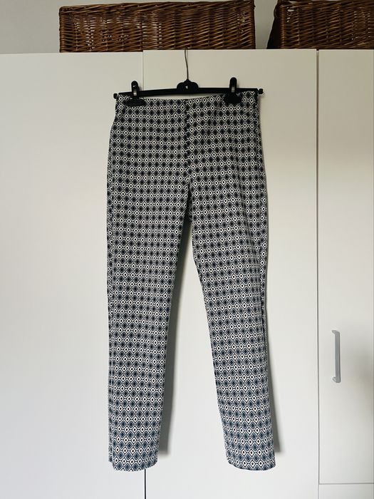 Spodnie proste materiałowe Zara Basic M 38 niebieskie białe wzór print