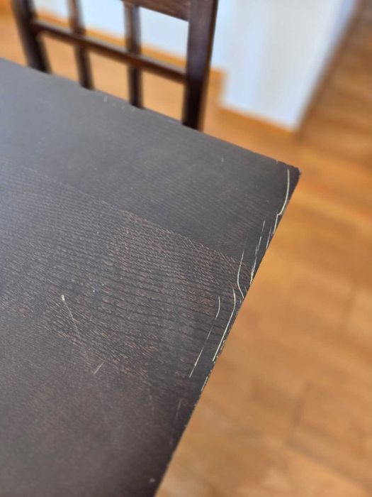 Conjunto mesa extensível + 4 cadeiras madeira nogueira