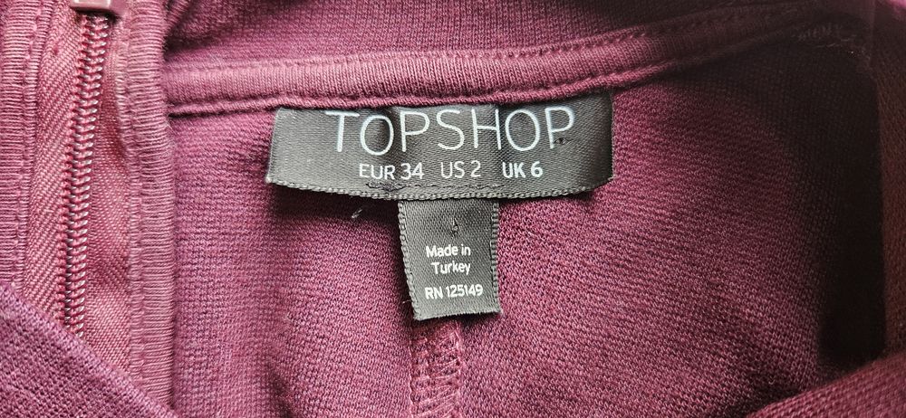 Sukienka bordowa z wiskozy rom 34 TOPSHOP