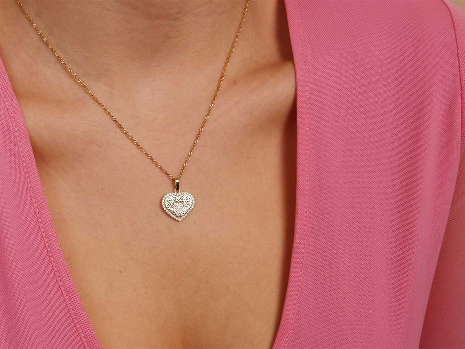 Zawieszka złota ażurowe serce z cyrkoniami PR 585
