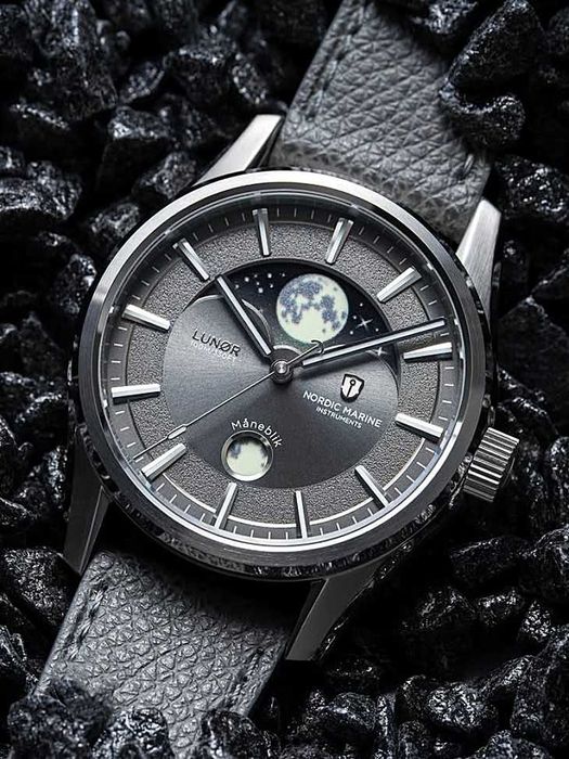 NMI LUNØR Shore Grey – automat, moonphase, pasek + bransoleta