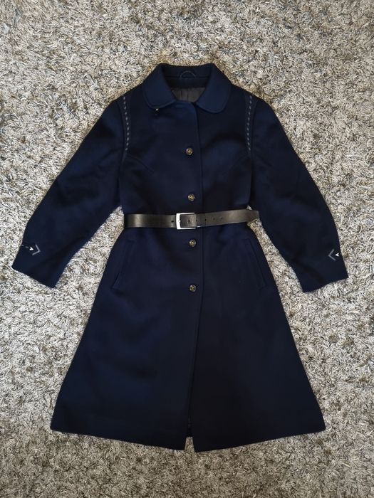 Płaszcz coat wełniany Hensel & Mortensen wełna taliowany jednorzędowy szeroki oversize boxy vintage retro old money military elegancki klasyczny XL