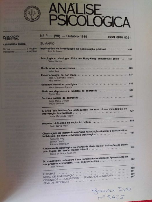 Análise Psicológica nº4 Série VII - Síndrome Depressivo +