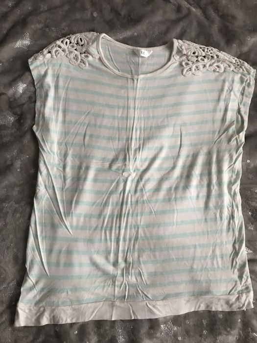 Koszulka bluzka t-shirt w paski koronka rozm. 40 L #1