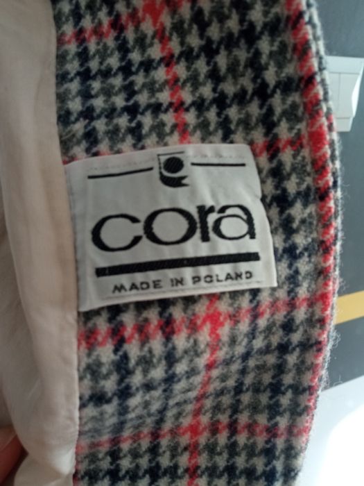 Płaszcz damski marynarka pepitka 40 L szara różowa Cora